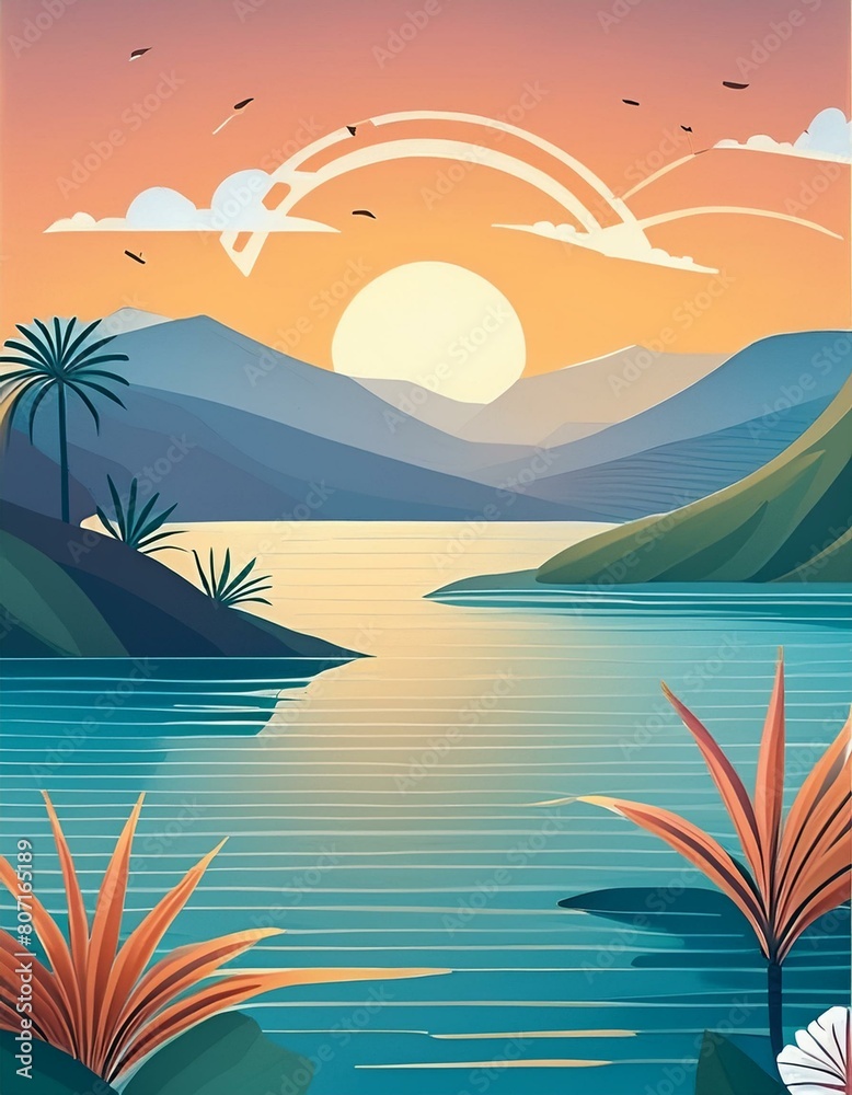 Fototapeta premium Background with tropical island and trees