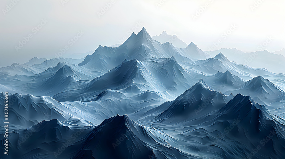 Digital Mountain Range: A Photorealistic Virtual Concept of Mountains Emerging from the Digital Abyss
