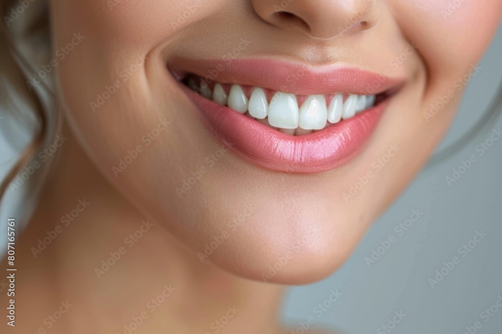 Obraz premium Happy woman with plump and fuller lips post-Botox treatment, radiating confidence and self-assurance.