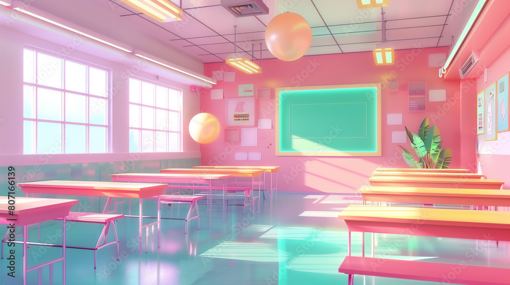 Bathed in a soft pink glow, this classroom merges contemporary design ...