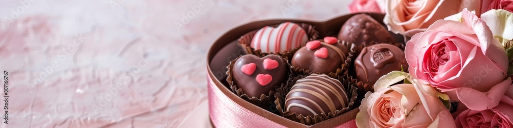 Gourmet Chocolates in a Heart Amidst Tender Roses Gourmet Chocolates in a Heart Amidst Tender Roses