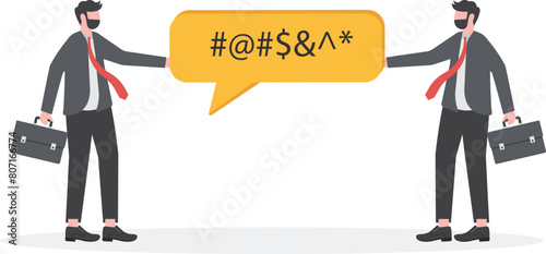 Unclear information concepts. Businessman communicating with unclear speech bubbles,

