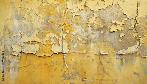 Texture photo of cracked pattern on pastel yellow mustard cement wall for loft style