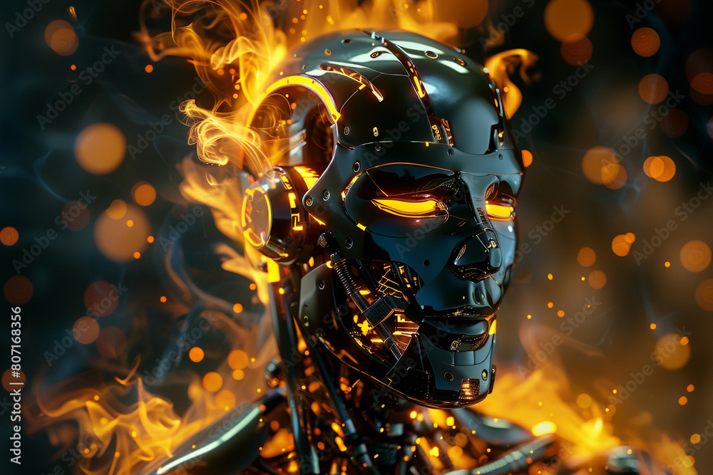 The powerful robot is made of liquid metal and has the ability to control fire. The powerful robot is made of liquid metal and has the ability to control fire.