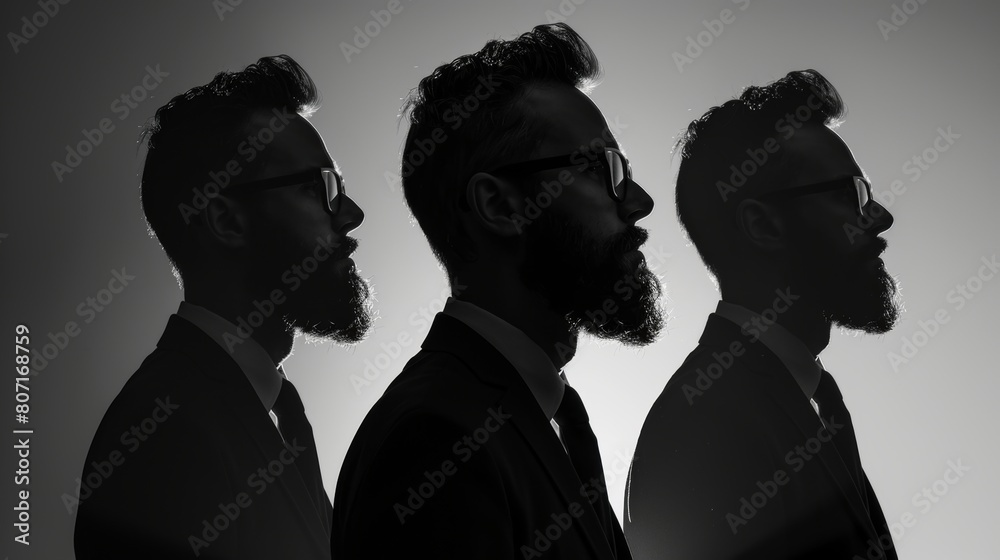 An image of a bearded man wearing a business suit with glasses on a toned background.