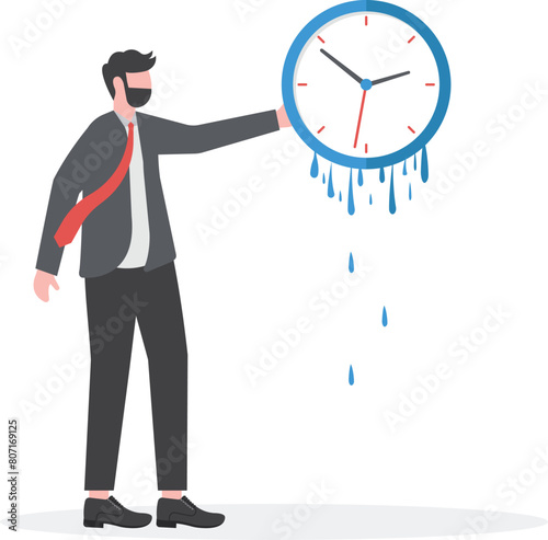 There is little time left. man holding a melting watch. vector

