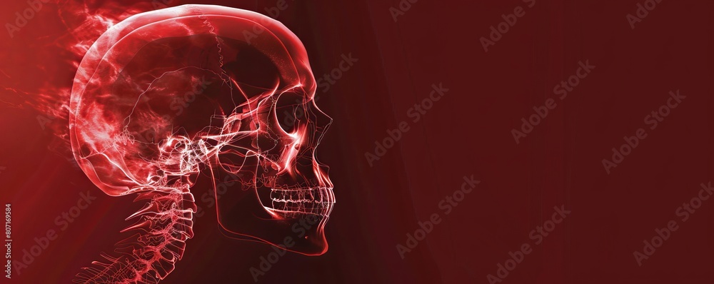 X-ray image showcasing a human skull, detailed view of cranial ...