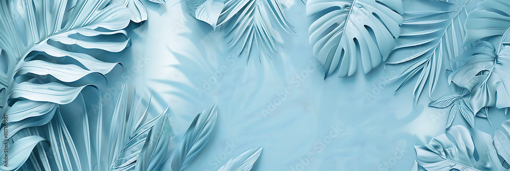 Blue tropical leaf, summer panorama wallpaper, beautiful and simple to use as a graphic element Blue tropical leaf, summer panorama wallpaper, beautiful and simple to use as a graphic element