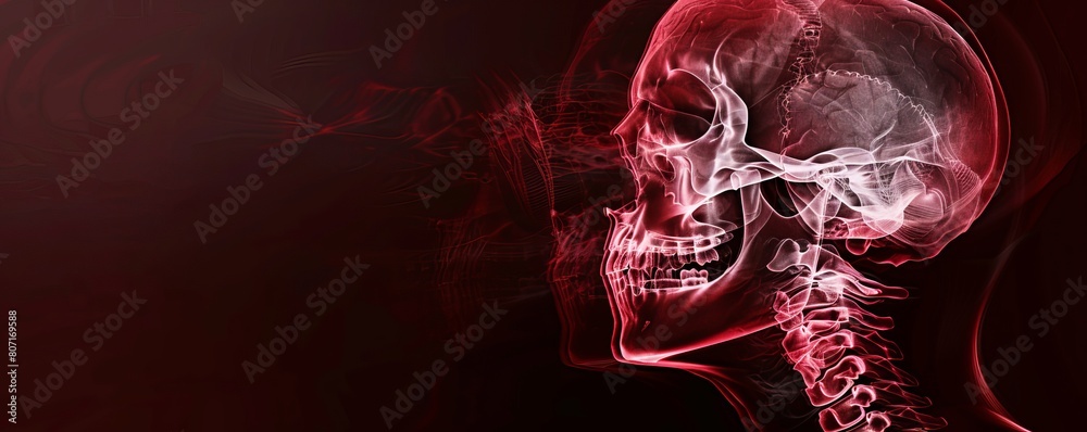 X-ray image showcasing a human skull, detailed view of cranial ...