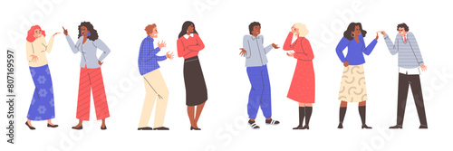 Animated discussion group vector illustration set