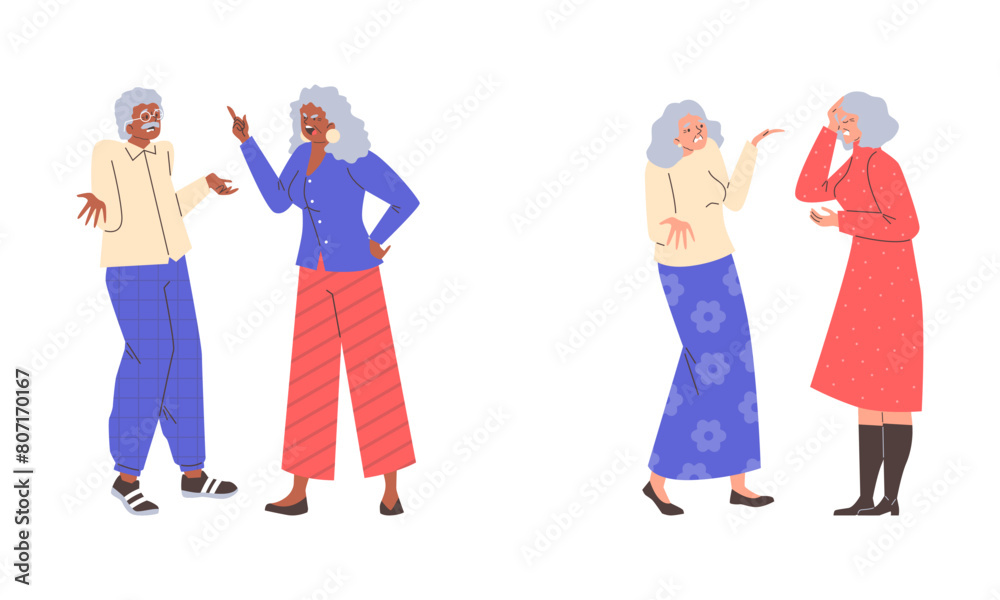 Fototapeta premium Elderly women conversation vector illustration set