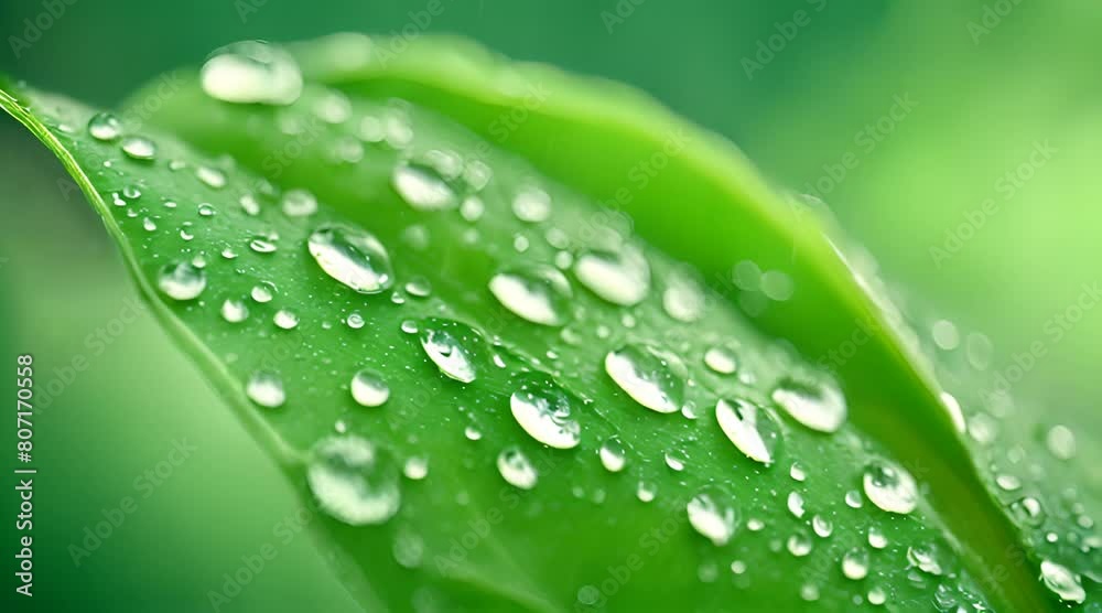 Green leaf with drops. Rainy season Green leaf with drops. Rainy season