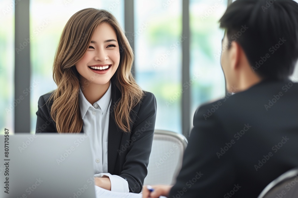 Smiling professional female hr having job interview Smiling professional female hr having job interview