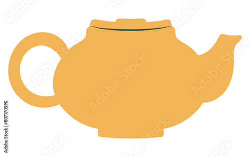 Teapot, kettle flat hand drawn illustration. Dragon Boat Festival, Mid Autumn Festival, traditional holiday clip art, card, banner, poster element. Asian style design, isolated vector.