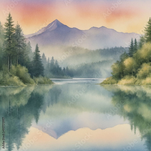 Lake Scene Watercolor 