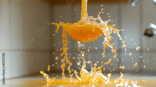 Tangy invigoration: droplets shimmer, inviting you to taste the bright, energizing essence of orange juice