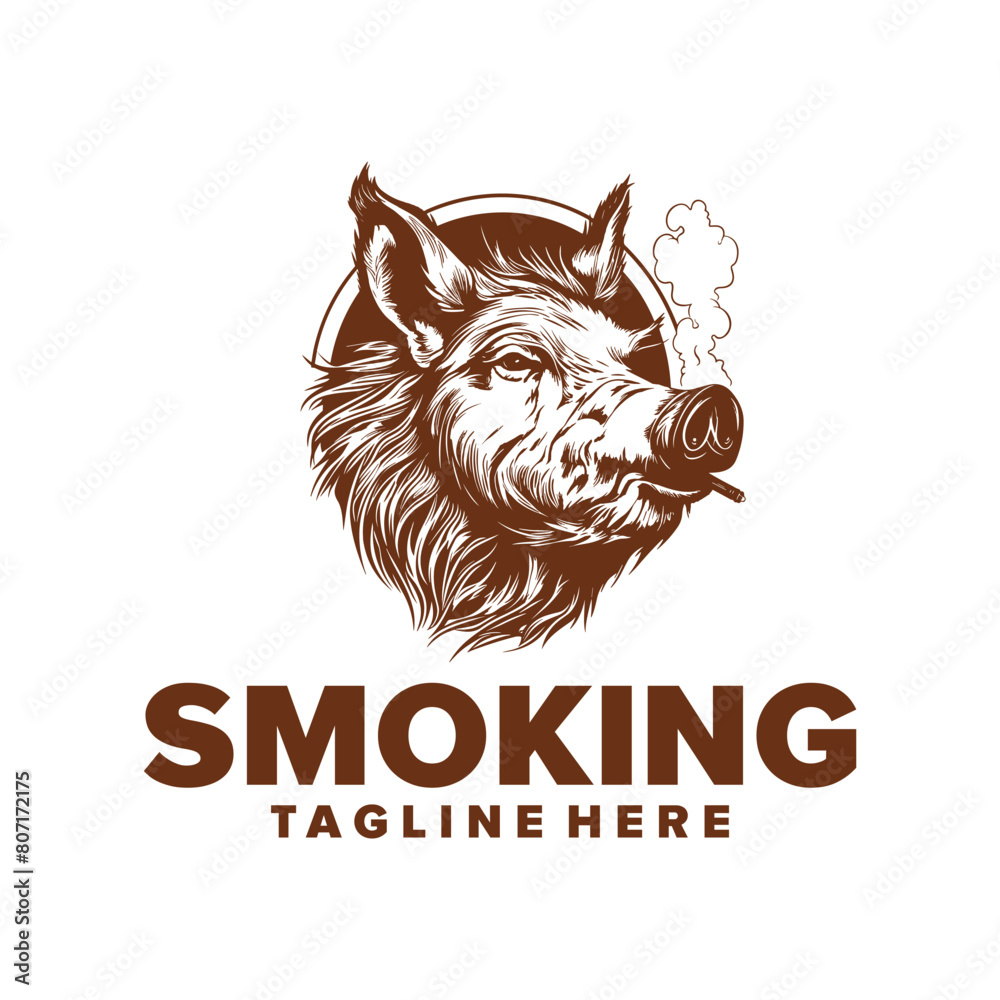 Smoking wild boar mascot logo vector illustration Stock Vector Adobe