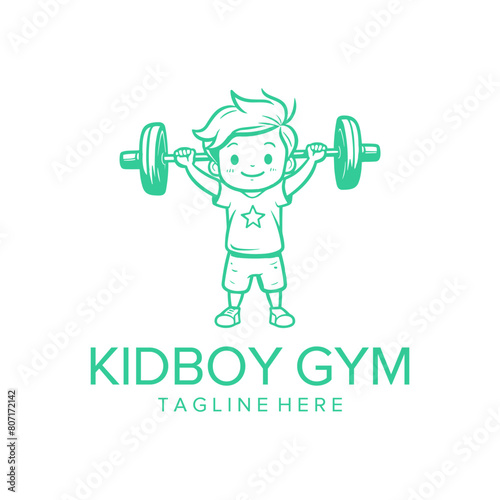 Barbell boy logo vector illustration