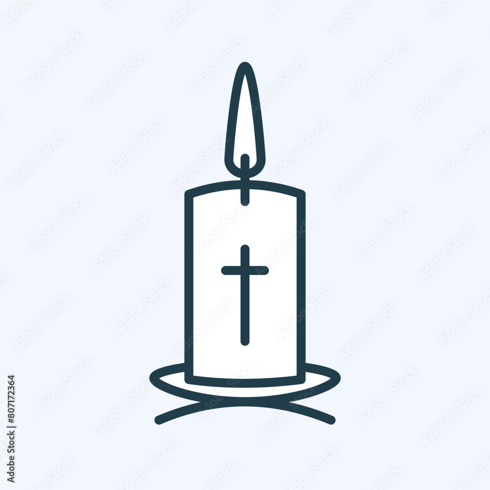 Candle on holder with Christian cross thin line icon – symbol of faith in God. Simple outline pictogram with editable stroke. Celebration or mourning symbol. Isolated vector illustration for web, app Candle on holder with Christian cross thin line icon – symbol of faith in God. Simple outline pictogram with editable stroke. Celebration or mourning symbol. Isolated vector illustration for web, app