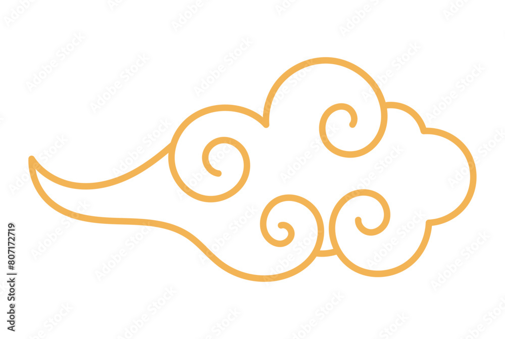 Fluffy rounded cloud outline hand drawn illustration. Dragon Boat Festival, Mid Autumn Festival, Lunar New Year traditional clip art, card, banner, poster element. Asian style design, isolated vector. Fluffy rounded cloud outline hand drawn illustration. Dragon Boat Festival, Mid Autumn Festival, Lunar New Year traditional clip art, card, banner, poster element. Asian style design, isolated vector.