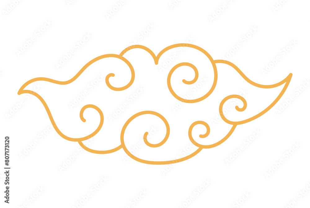 Fluffy rounded cloud outline hand drawn illustration. Dragon Boat Festival, Mid Autumn Festival, Lunar New Year traditional clip art, card, banner, poster element. Asian style design, isolated vector.