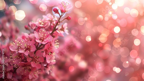 Light pink cherry blossom flowers with blurred background.