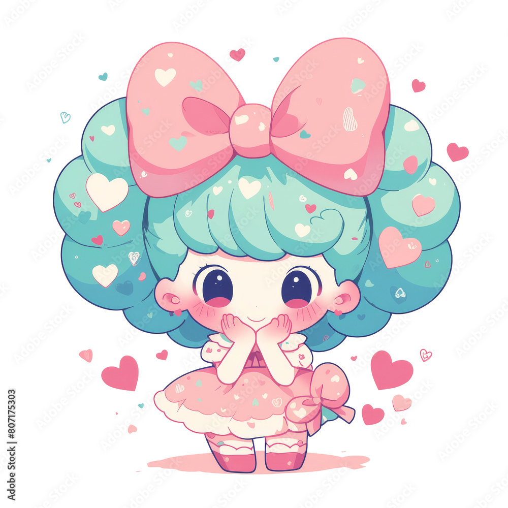 Cute cartoon girl in a pink dress with a big bow. Cute cartoon girl in a pink dress with a big bow.