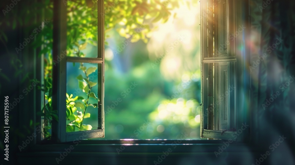 Fototapeta premium Open window - Blurred photo - Nature or Education background