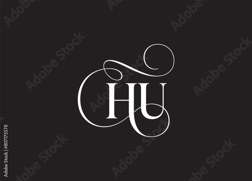 HU latter ligature typography logo design template