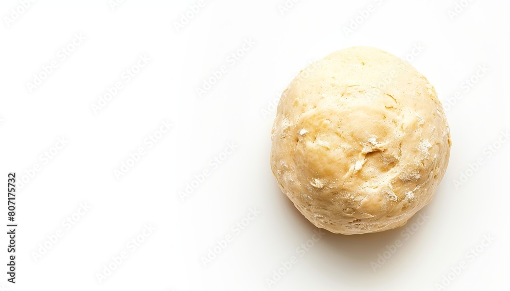 Top view of a white isolated raw dough ball