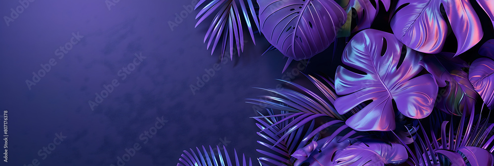 Violet tropical leaf, summer panorama wallpaper,  beautiful and simple to use as a graphic element