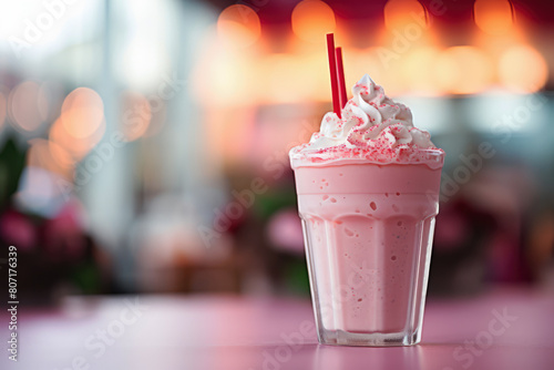generated illustration of frappe strawberry shake on bar counter photo