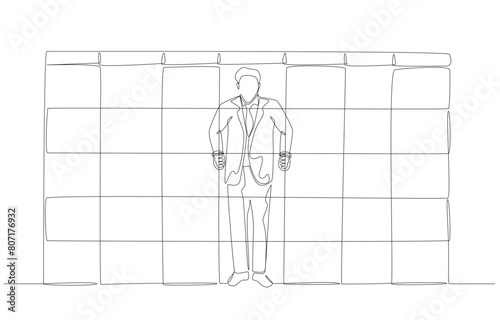 Continuous one line drawing of businessman stuck in calendar schedule, busy work or excessive work routine concept, single line art.