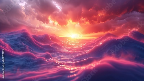 Vibrant sunset over surreal waves under a dramatic sky © NightTampa