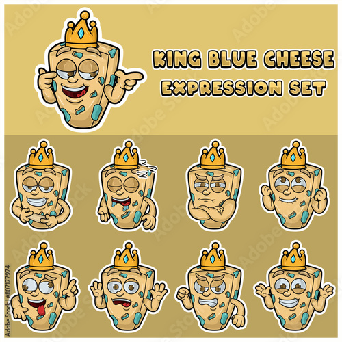 Blue Cheese Expression set.Mascot cartoon character for flavor, strain, label and packaging product.