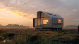 A portable house designed for off-grid living, with rainwater collection and composting toilets