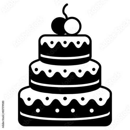 3 set Salt design of a 3-tier cake  decorated with dripping icing  on top of a heart-shaped cherry  magenta  brown and yellow colors vector illustration   
