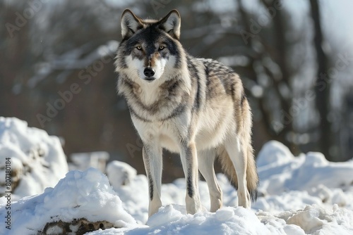 Grey wolf (Canis lupus) standing in the snow © BOOM