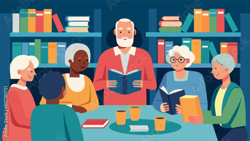 A retiree attending a book club meeting at the local library discussing literary themes with fellow book lovers..
