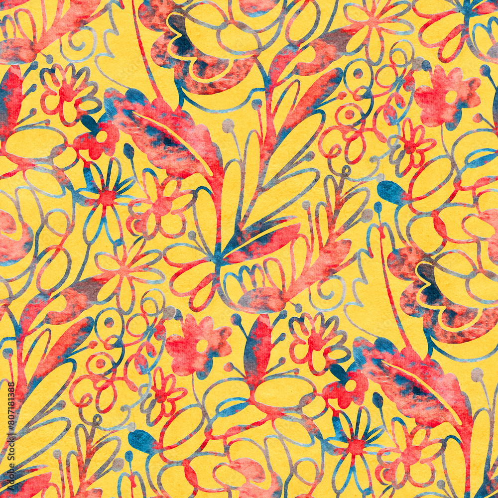 Seamless pattern with bright spring flowers.