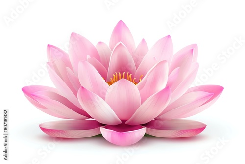 A realistic lotus with a large pink bloom  isolated on a white background