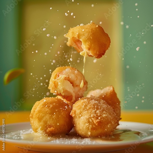 Bahian Acaraj Split Open in StopMotion Animation A Golden Delight Revealing Creamy Shrimp Stew photo