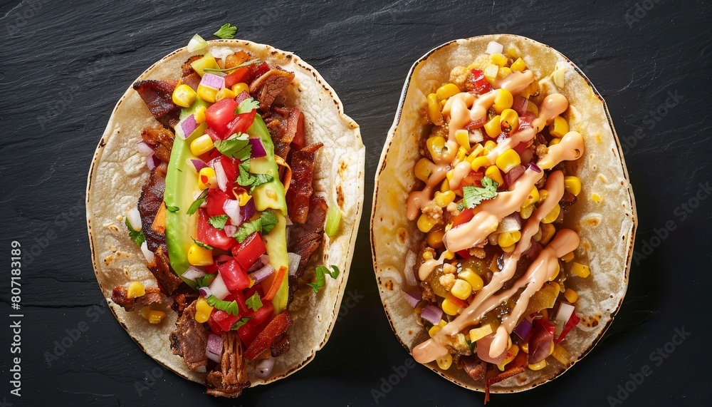 Top view picture of two genuine Mexican tacos Top view picture of two genuine Mexican tacos