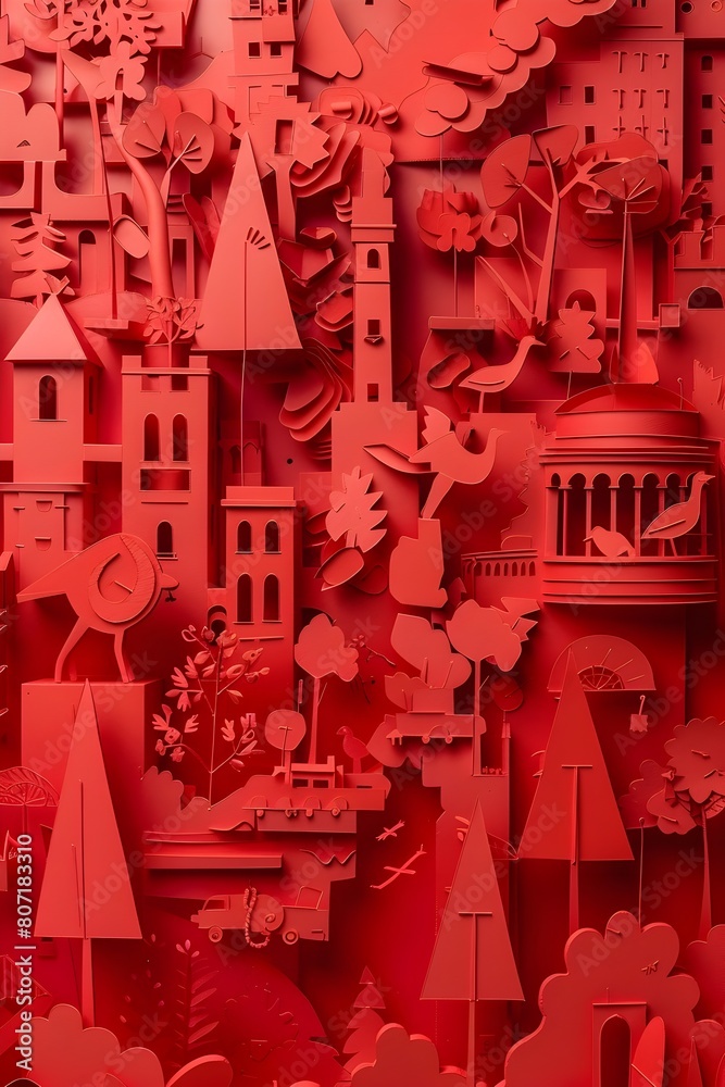 Vibrant Red Paper Cutout World A Whimsical StopMotion Wallpaper Art