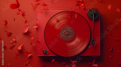 Vinyl Symphony A StopMotion Record Player Spinning Music Notes in Red Shapes photo