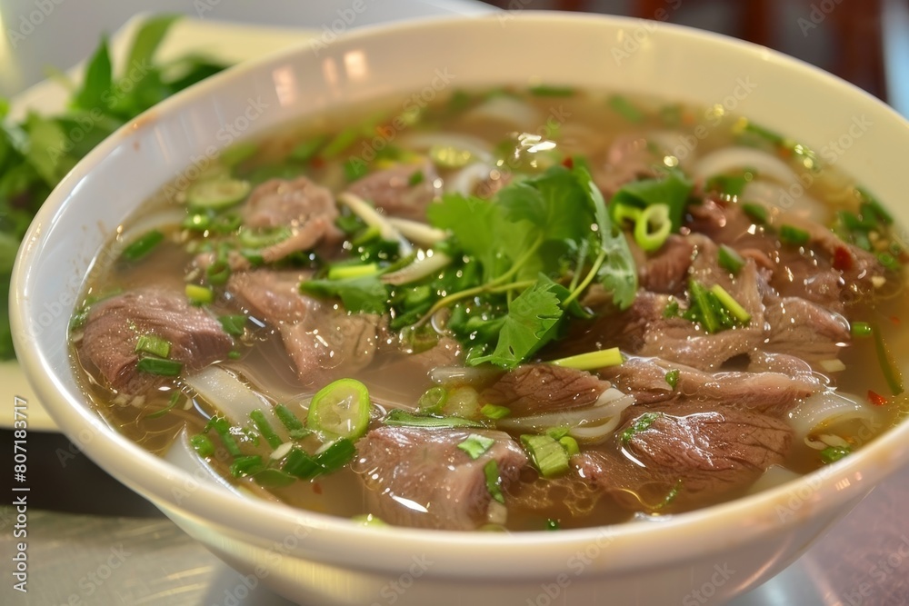 Traditional Vietnamese soup Pho Bo with beef and noodles Traditional Vietnamese soup Pho Bo with beef and noodles