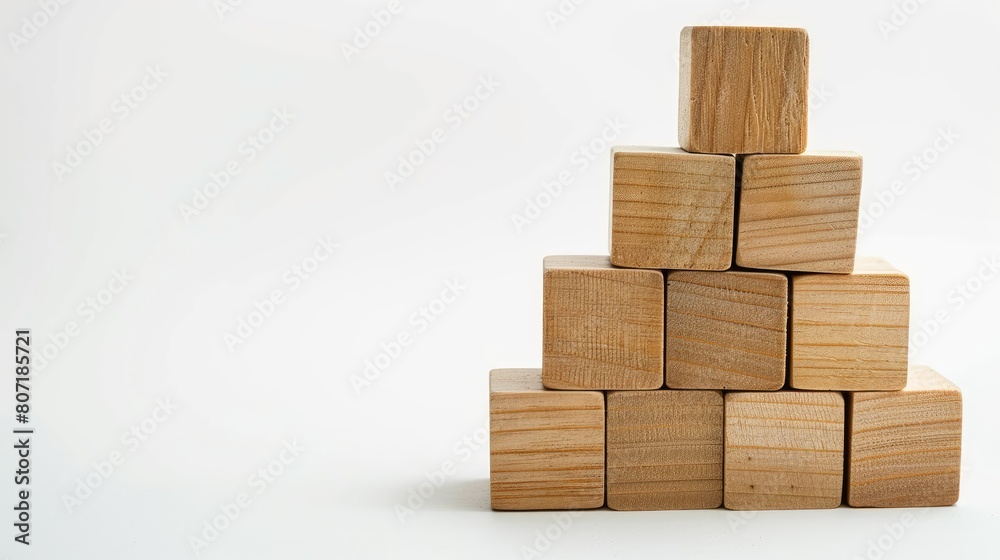 wooden cubes meticulously arranged in the shape of a pyramid against a light background, offering ample copy space for conceptual designs or messages wooden cubes meticulously arranged in the shape of a pyramid against a light background, offering ample copy space for conceptual designs or messages