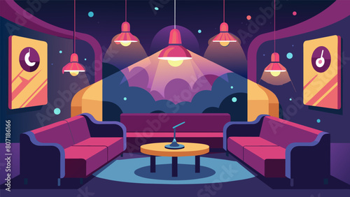 In contrast the twelfth corner is dedicated to the smooth sounds of RB and soul music. The space is decorated with plush couches and dim lighting Vector illustration