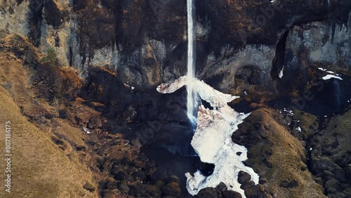 aerial view of foss a sidu cascade in iceland forming scandinavian landscape nordic SBV 347612871 4K  photo