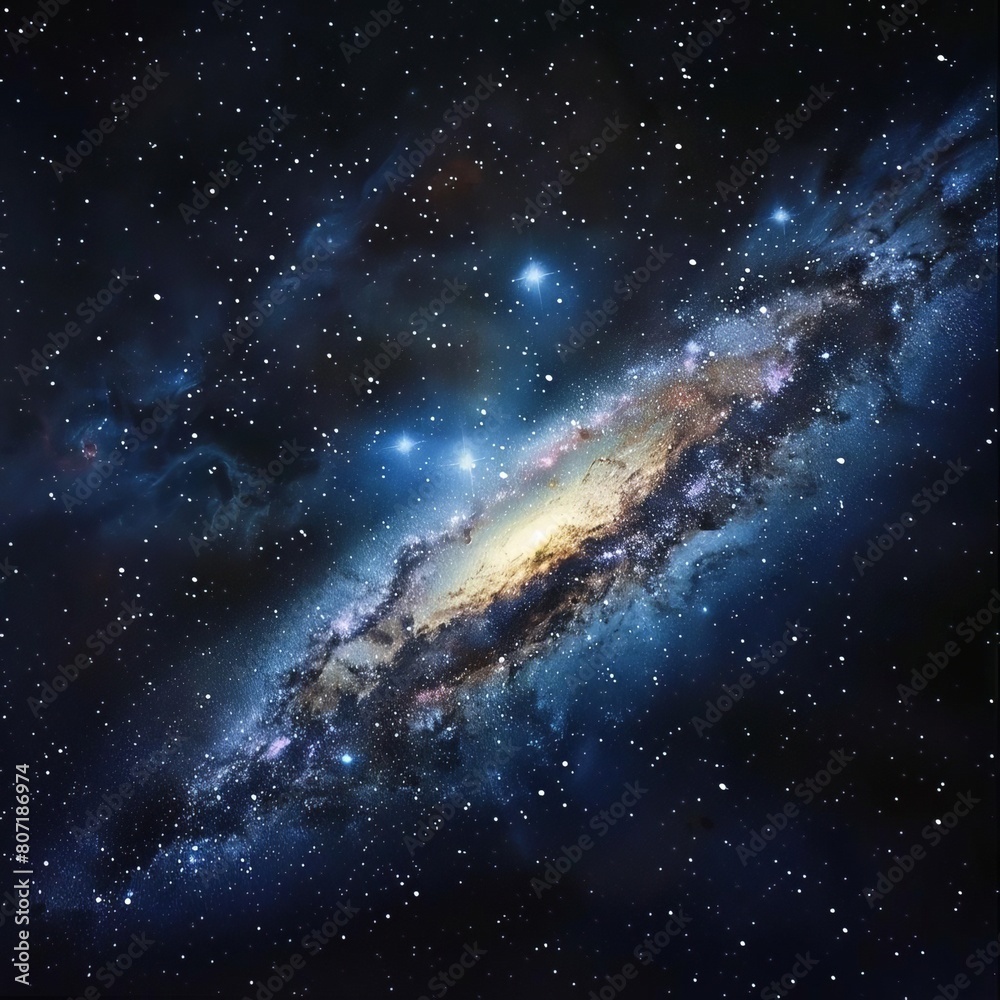 Fototapeta premium Ethereal cosmic wallpaper showcasing a bright, sprawling galaxy nebula set against the backdrop of a dark, starfilled sky